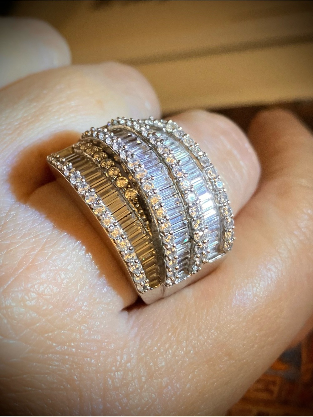 Sterling Silver Multi-Row Cubic Zirconia Statement Ring, 9
